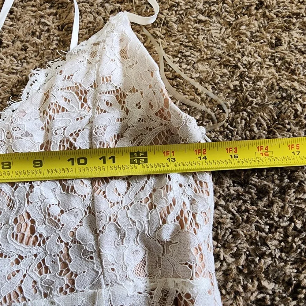 DO+BE White Floral Lace Midi Dress Nude lined Small Bridal Cocktail Romantic NWT - Picture 7 of 8